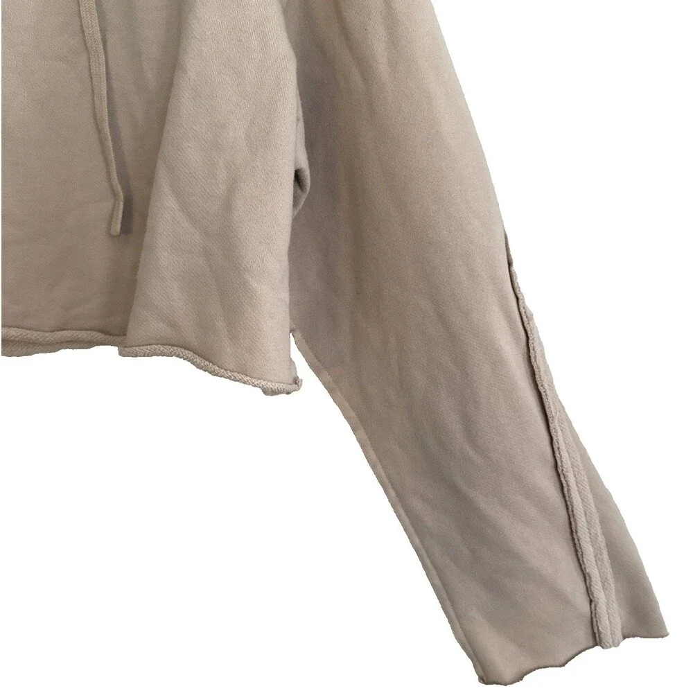 Alo Yoga Effortless Cropped Hoodie Womens Sz M Taupe Cotton Blend Raw Edge